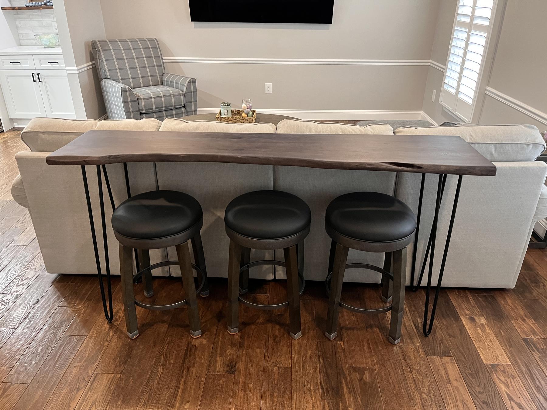 Image of Bar Table with Slim V-Shaped Steel Legs — Claro Walnut
