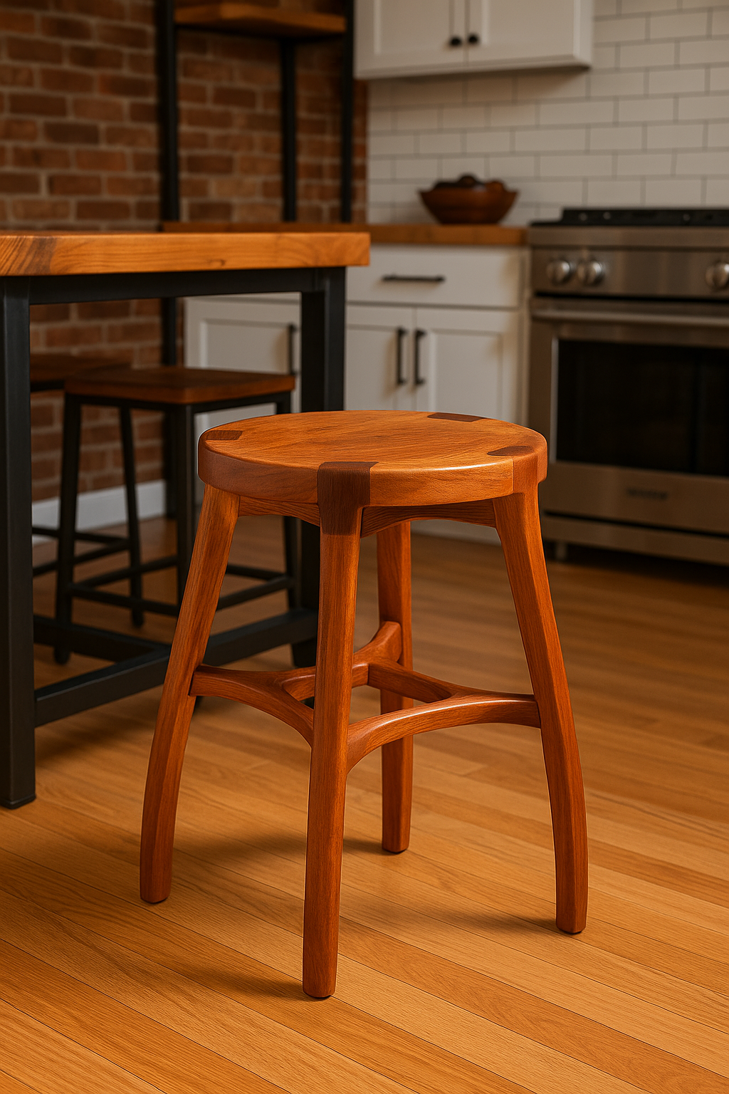 Image of Rustic Modern Bar Stool – Handcrafted from Solid Cherry Wood