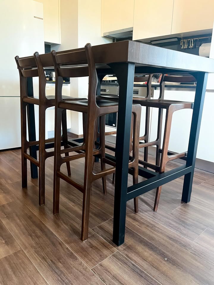 Image of Reliable Solid Wood Bar Stool with Backrest and Rectangular Seat — Black Walnut