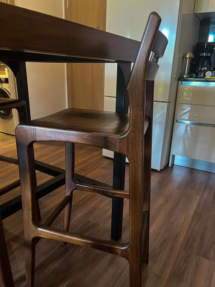 Image of Reliable Solid Wood Bar Stool with Backrest and Rectangular Seat — Black Walnut