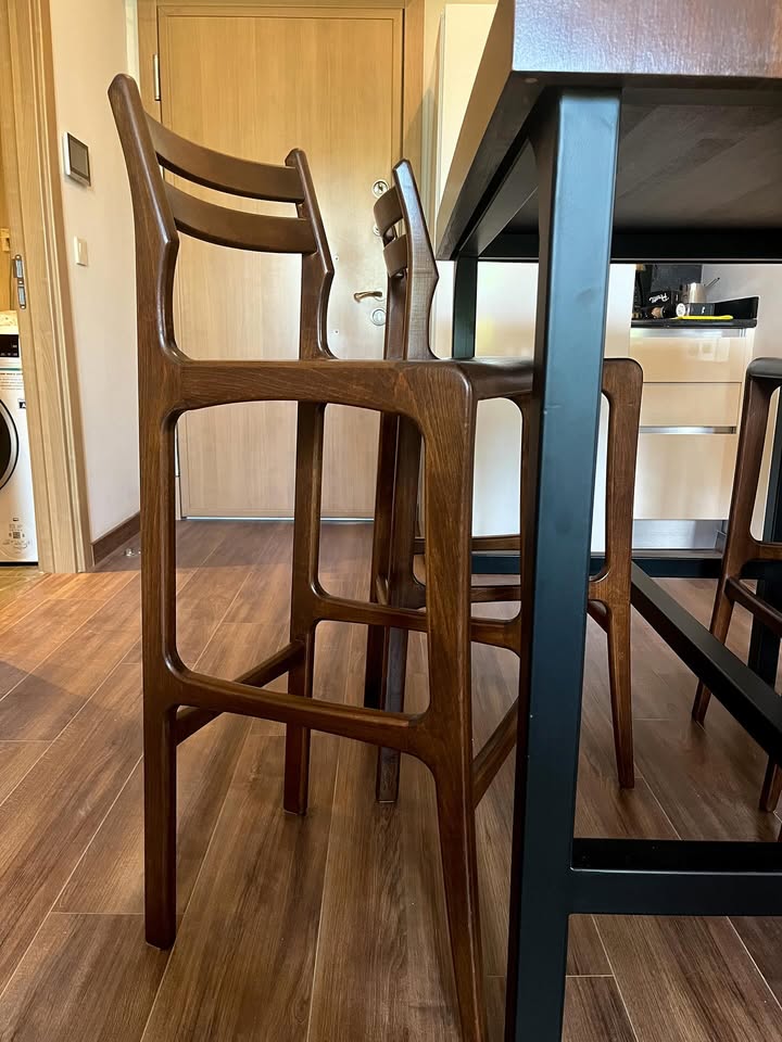 Image of Reliable Solid Wood Bar Stool with Backrest and Rectangular Seat — Black Walnut