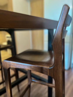 Image of Reliable Solid Wood Bar Stool with Backrest and Rectangular Seat — Black Walnut