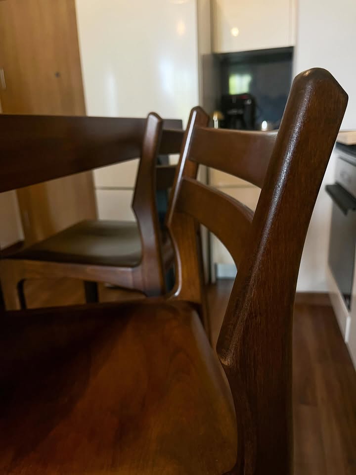 Image of Reliable Solid Wood Bar Stool with Backrest and Rectangular Seat — Black Walnut