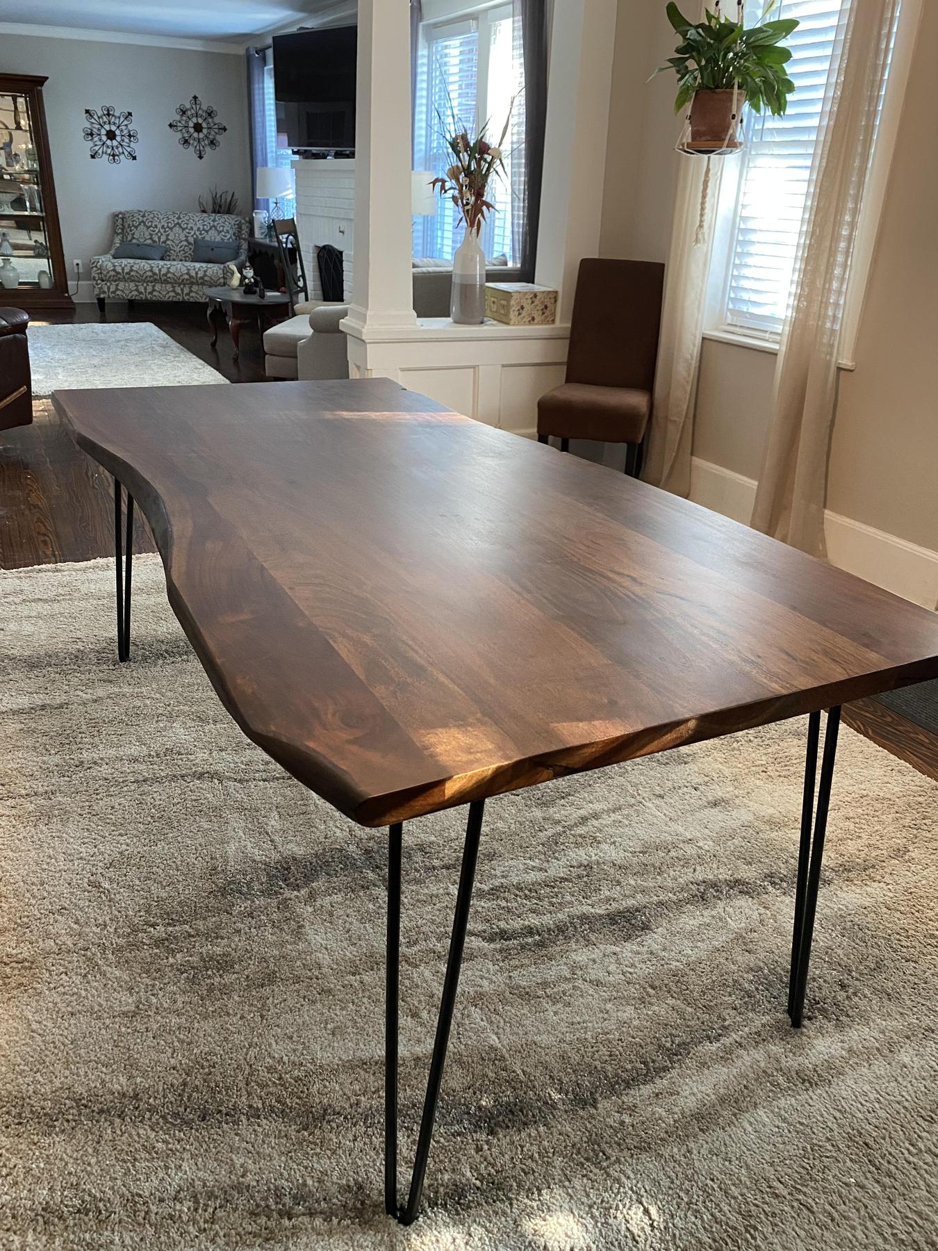 Image of Bar Table with Slim V-Shaped Steel Legs — Claro Walnut