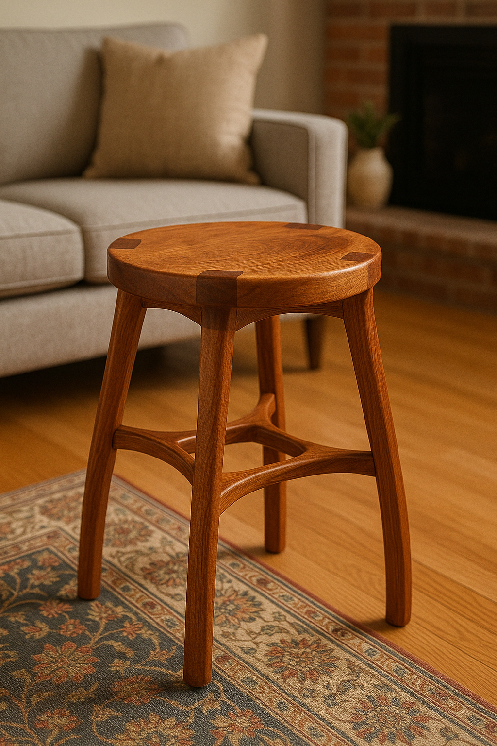 Image of Rustic Modern Bar Stool – Handcrafted from Solid Cherry Wood