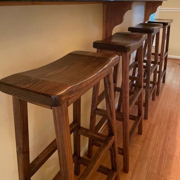 Saddle Seat Bar Stool — Solid Pine Wood