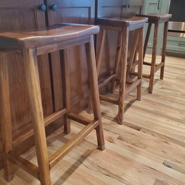 Image of Saddle Seat Bar Stool — Solid Pine Wood