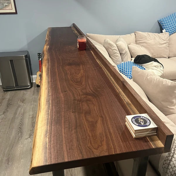 Bar Table with Safety Rail — Solid Pine Wood
