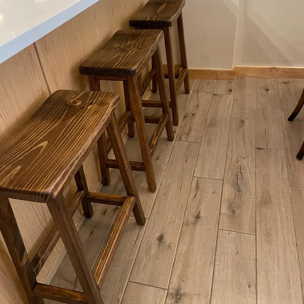 Image of Saddle Seat Bar Stool — Solid Pine Wood
