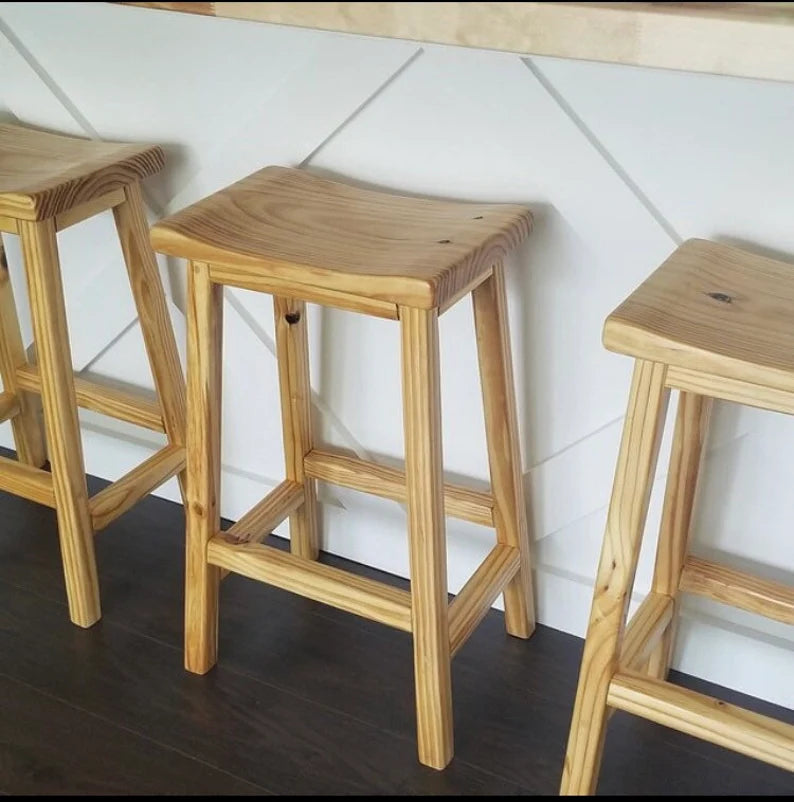 Saddle Seat Bar Stool — Solid Pine Wood
