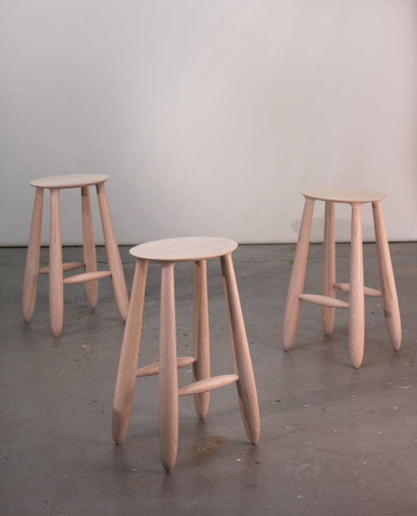 Image of Modern Oval Seat Bar Stool in Solid Wood — Birch Wood