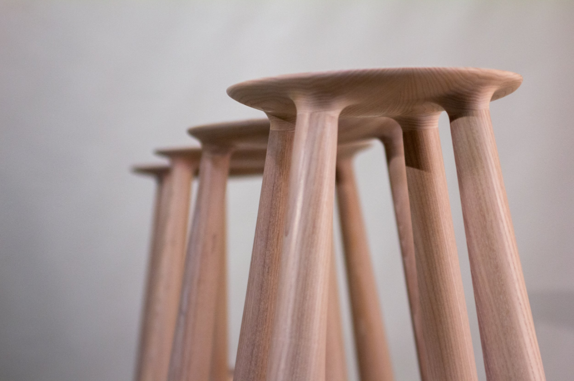 Image of Modern Oval Seat Bar Stool in Solid Wood — Birch Wood