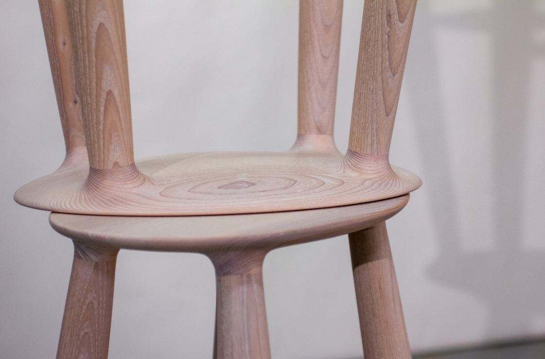Image of Modern Oval Seat Bar Stool in Solid Wood — Birch Wood