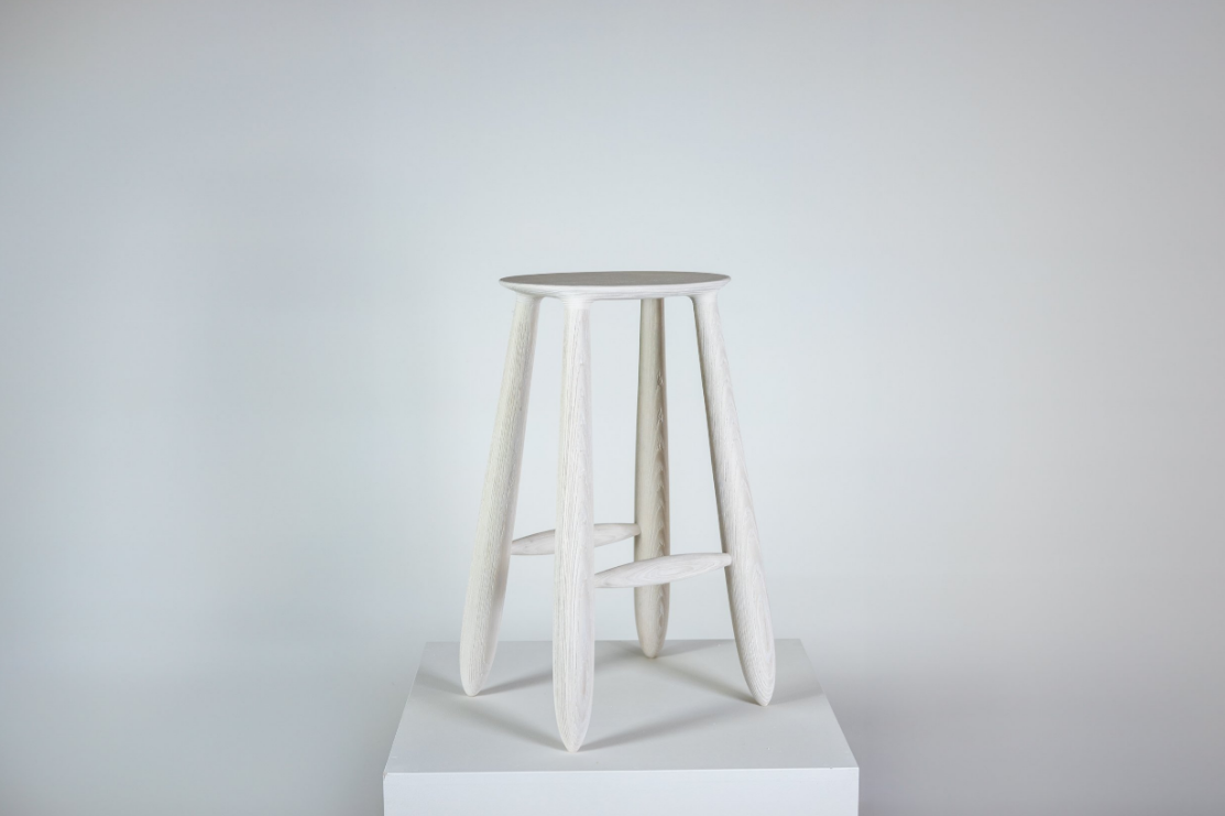 Image of Modern Oval Seat Bar Stool in Solid Wood — Birch Wood